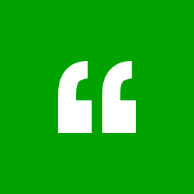 White quotation marks on green background.